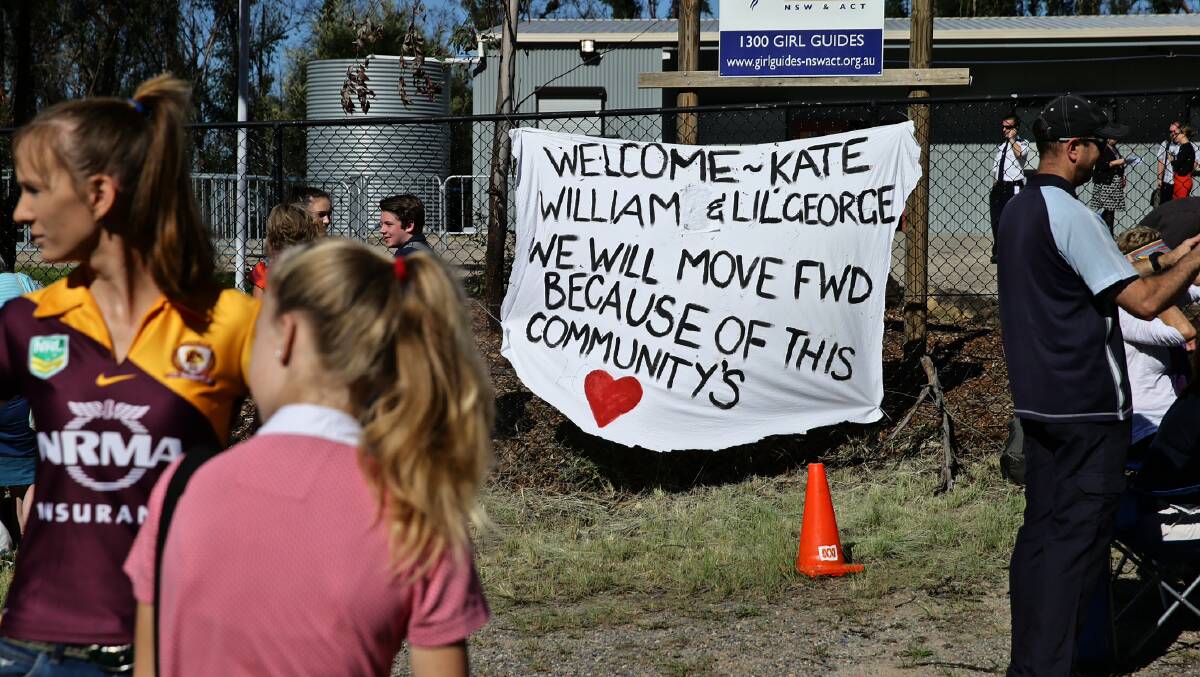 A sign at Winmalee Girl Guides Hall as people await the arrival of Prince William, Duke of Cambridge and Catherine, Duchess of Cambridge. Photo: Wolter Peeters/Fairfax Media