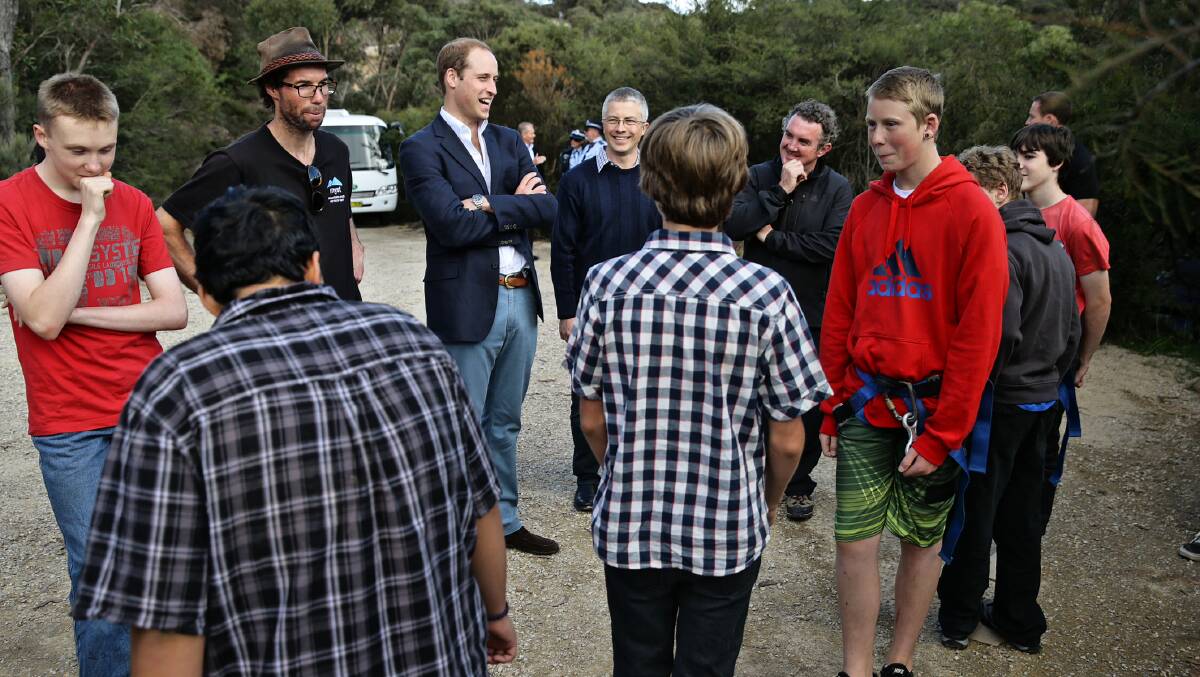 Prince William, Duke of Cambridge and Catherine, Duchess of Cambridge visit Narrow Neck Lookout in Katoomba where they met with youth involved an adventure program. Photo: Wolter Peeters, Fairfax Media.