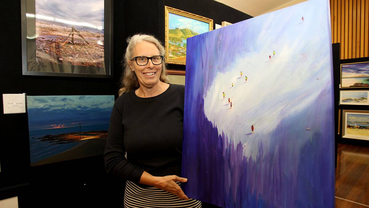  Nola MacFarland with her art piece called " Right out of the blue" .Picture : Lisa McMahon.
