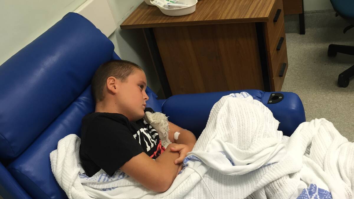 Food poisoned...Cooper Sullivan in Sutherland Hospital. Picture: supplied