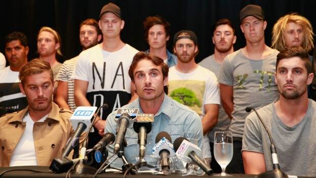 Cleared: Essendon’s players front the media on Tuesday. Photo: Getty Images
