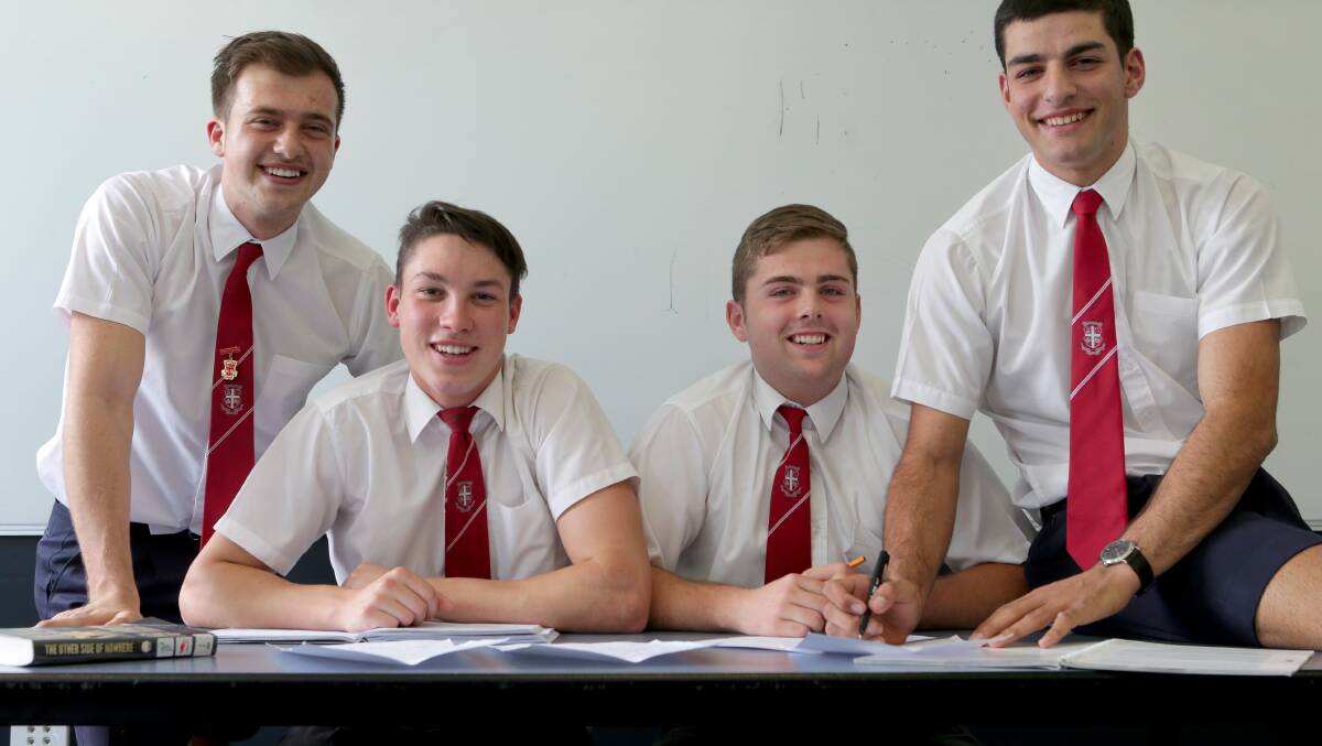 English focus: Marist College Kogarah students (from left) Anthony Malouf, Ben Alessio, Jake Gallagher and Robert Allan, who chose to study harder levels of English.Pictures: Jane Dyson