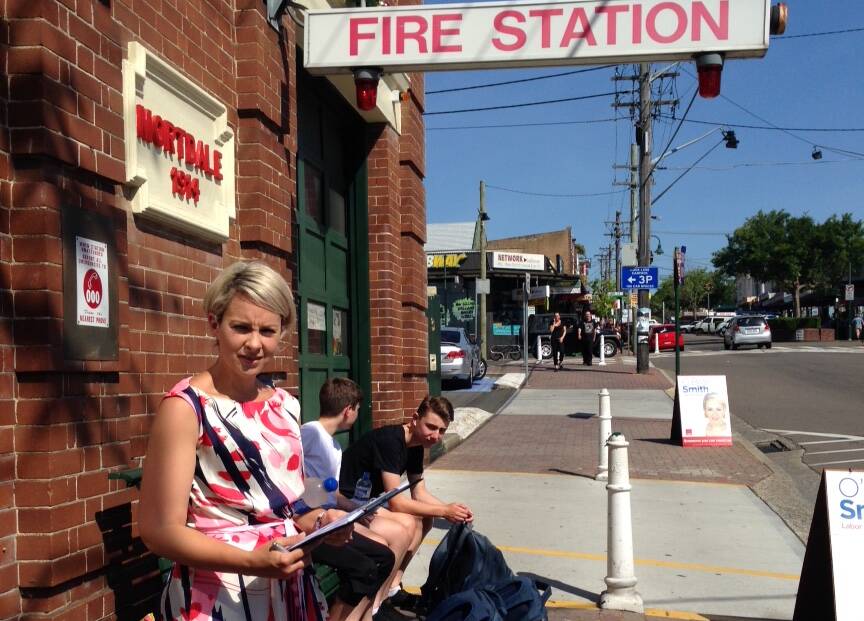 Fire danger:  Labor candidate O’Bray Smith at Mortdale. 