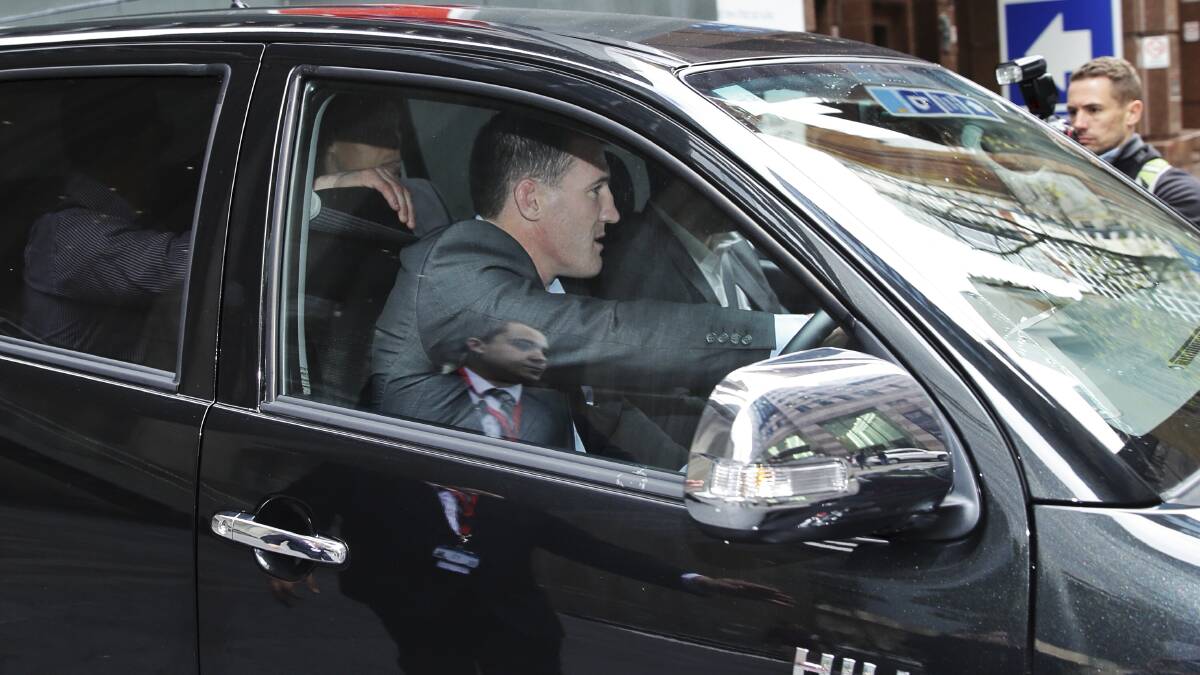 Decision: Paul Gallen leaves 1 Bligh Street, Sydney, after meeting with his lawyers on Wednesday. Picture: Wolter Peeters.