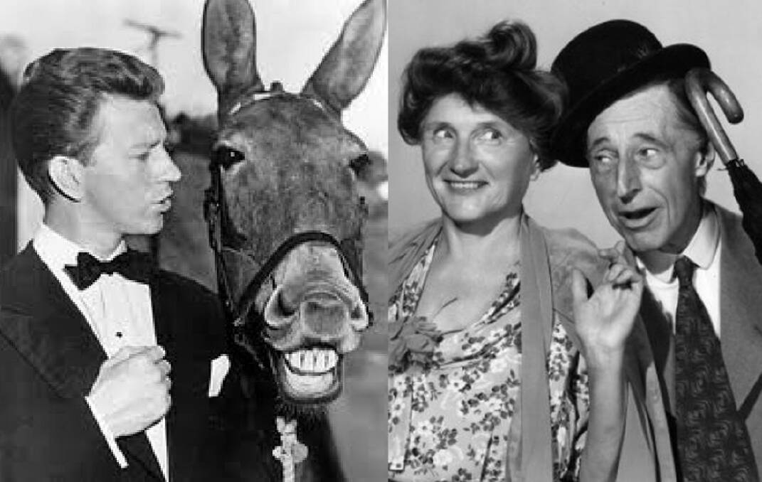 DON & FRANK & MA & PA | Donald O'Connor with Francis, the inspiration for TV's Mister Ed, and Marjorie Main and Percy Kilbride as Ma & Pa Kettle, who inspired The Beverly Hillbillies.
