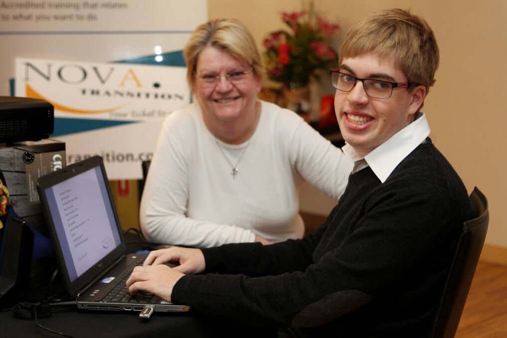 Relieved: Helen Moore and her son Zac, 18, who is enrolled in a two-year employment transition program run by disability service Nova Employment. Picture: Jane Dyson