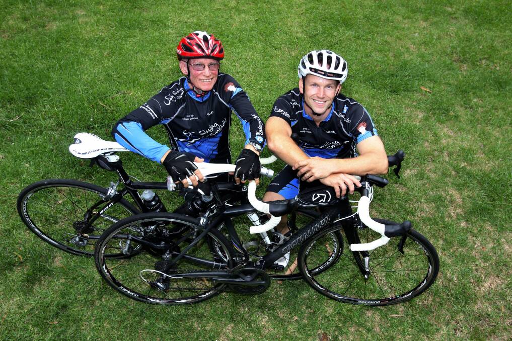 Beating cancer: having beaten cancer, father and son team Matt and Bob Turner are taking a long bike ride for charity. Photo Lisa McMahon