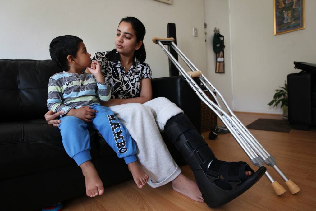 Lucky escape: Deepmala Thakur was pushing her son Krish in the pram on July 18 in Baxter Lane when she was hit. Picture: Jane Dyson