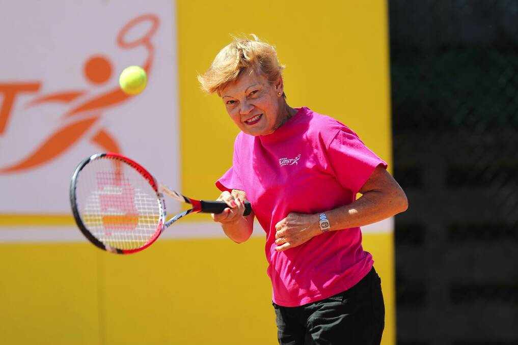 Anyone for tennis: Volunteer Tennis Blast caretaker Vilma Manousis is still playing as she closes in on 70. She believes tennis helps to keep her fit and healthy. Picture: John Veage