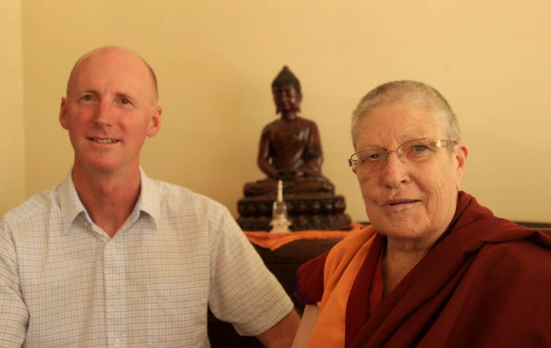 Handover: Meditation in the Shire, started by Venerable Yangchen (right), is in the capable hands of Stephen Proctor (left). Picture: Chris Lane