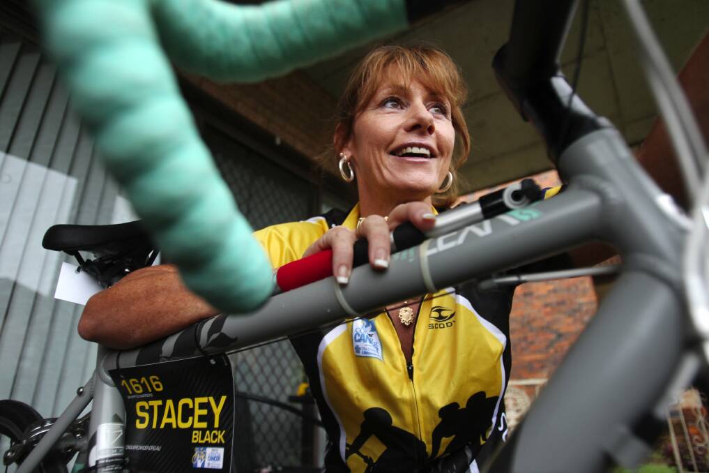 On your bike: Stacey Black is riding for cancer. Picture: John Veage