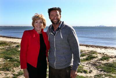 Thumbs up: Hugh Jackman thanked Sutherland Shire mayor Carol Provan for letting them shoot scenes for the second Wolverine movie at Kurnell. Picture: Jane Dyson. Video: Sandra Siagian