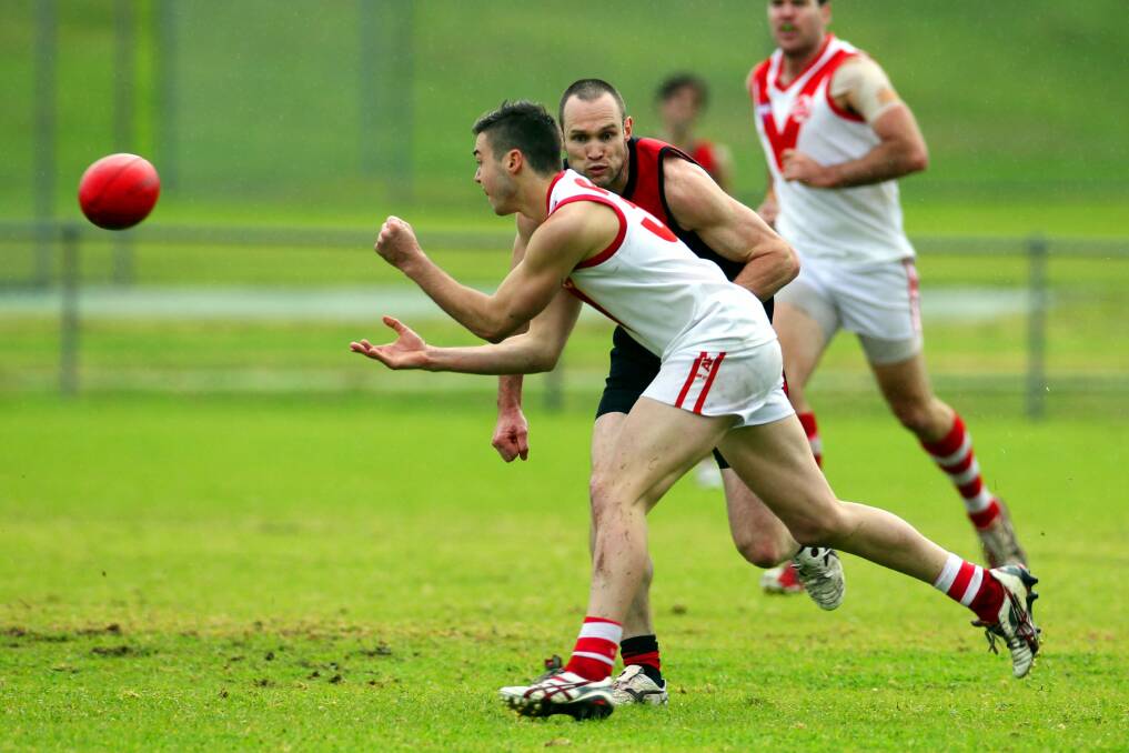 Inspired: The big forwards fly in the first grade game won by St George. Picture: Lisa McMahon