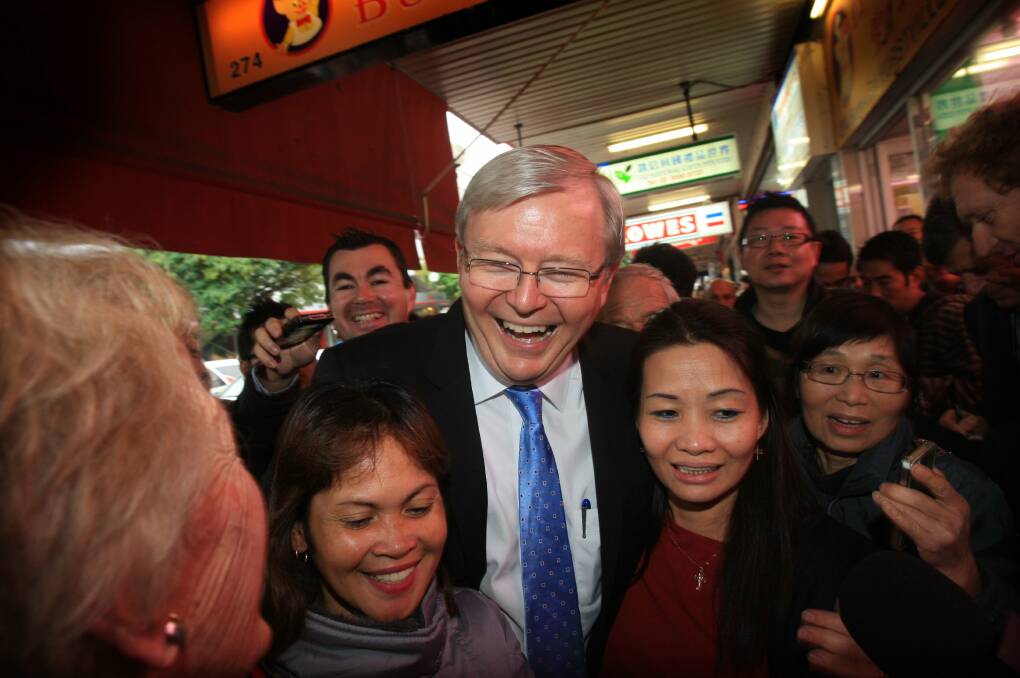 Where it started: Kevin Rudd in Hurstville on June 12. Picture: James Alcock
