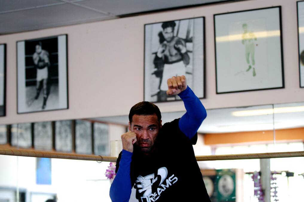 The Man: Anthony Mundine goes through some shadow boxing in preparation for tomorrow night’s big fight. Picture: Edwina Pickles