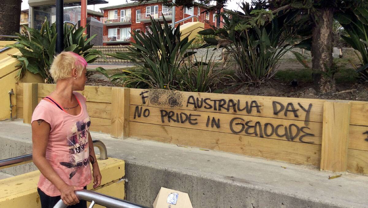 ''Disgusting thing to happen'': Roxy Wilson of Brighton-Le-Sands looks at the graffiti.