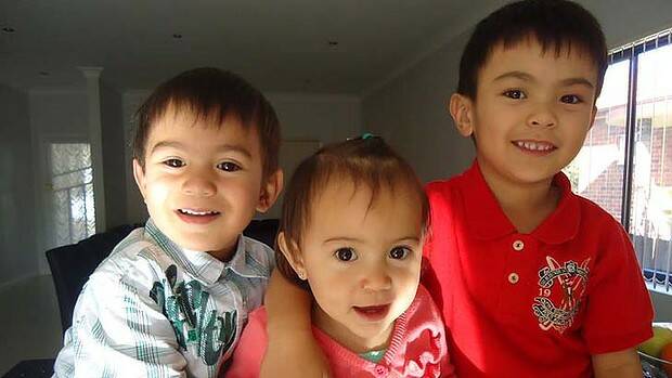 Tragic death: Kevin Quintal pictured with siblings Christian, 3, and Sarah, 1.