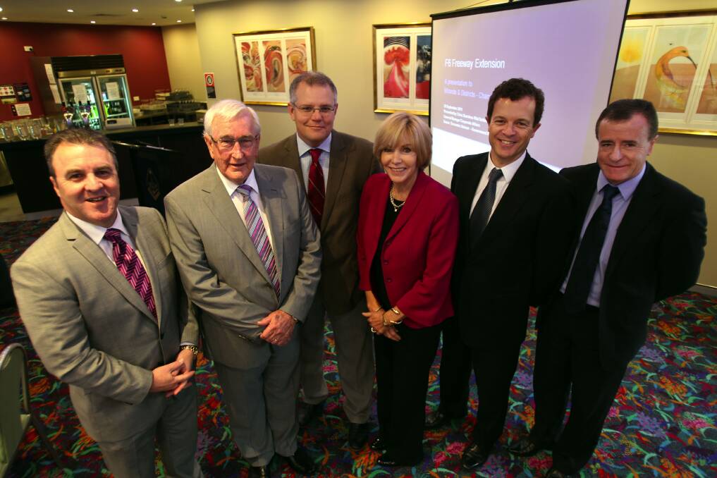 Committed: Participants at a forum about the F6 at Miranda RSL last year included Tony Graham, Michael Tynan, Scott Morrison, Sutherland Shire Mayor Carol Provan, Mark Speakman and Graham Annesley. Photo: John Veage.  