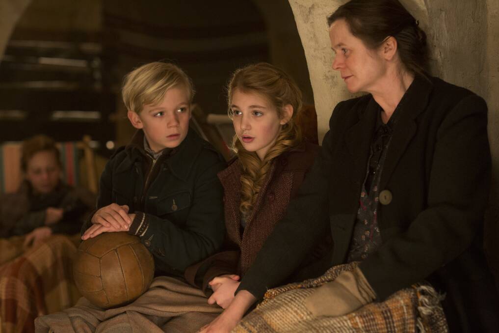 A still from the film with Emily Watson (right) who plays Rosa Hubermann with Liesel Meminger (Sophie Nelisse)  and Rudy Steiner (Nico Liersch). 