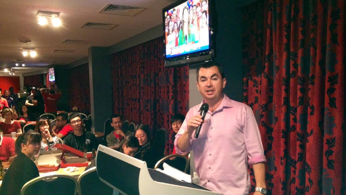 Thankful: ALP candidate for Baton, Steve McMahon, thanks people gathered at a Jubilee Oval function for their support.