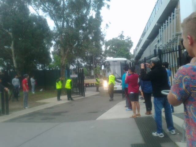 Reader Jimi Karagiannis said Manchester United held a closed meeting on Monday at Kogarah Oval. ‘‘They arrived approximately 12.30pm and left the ground by 4pm. A few of the players, and also the coach, greeted the handful of fans as they left the field to board the bus,’’ he said. Pictures: Jimi Karagiannis