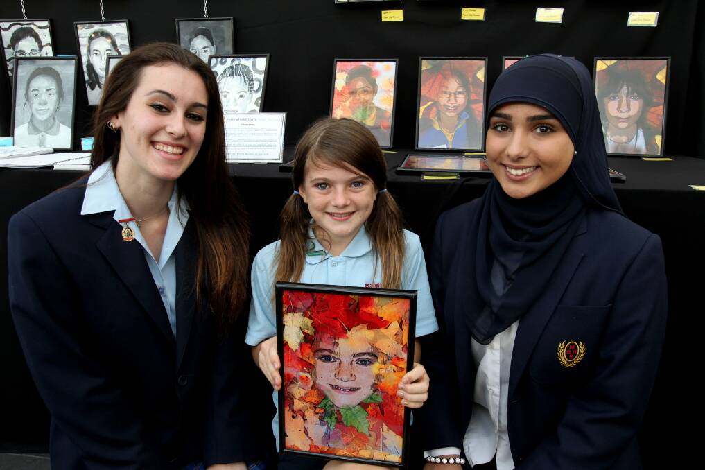 Talent on show: Moorefield Girls High School linked up with several gifted primary school pupils in an art exhibition. Lauren Aquilina, Jasmin Scott-Daley and Sarah Makki participated in the workshops. Picture: Jane Dyson