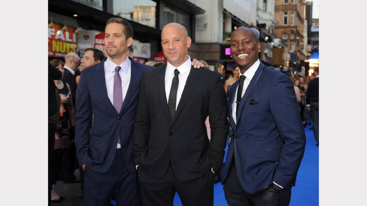 Walker, Vin Diesel and Tyrese Gibson attend the "Fast & Furious 6" World Premiere at The Empire, Leicester Square on May 7, 2013 in London, England.