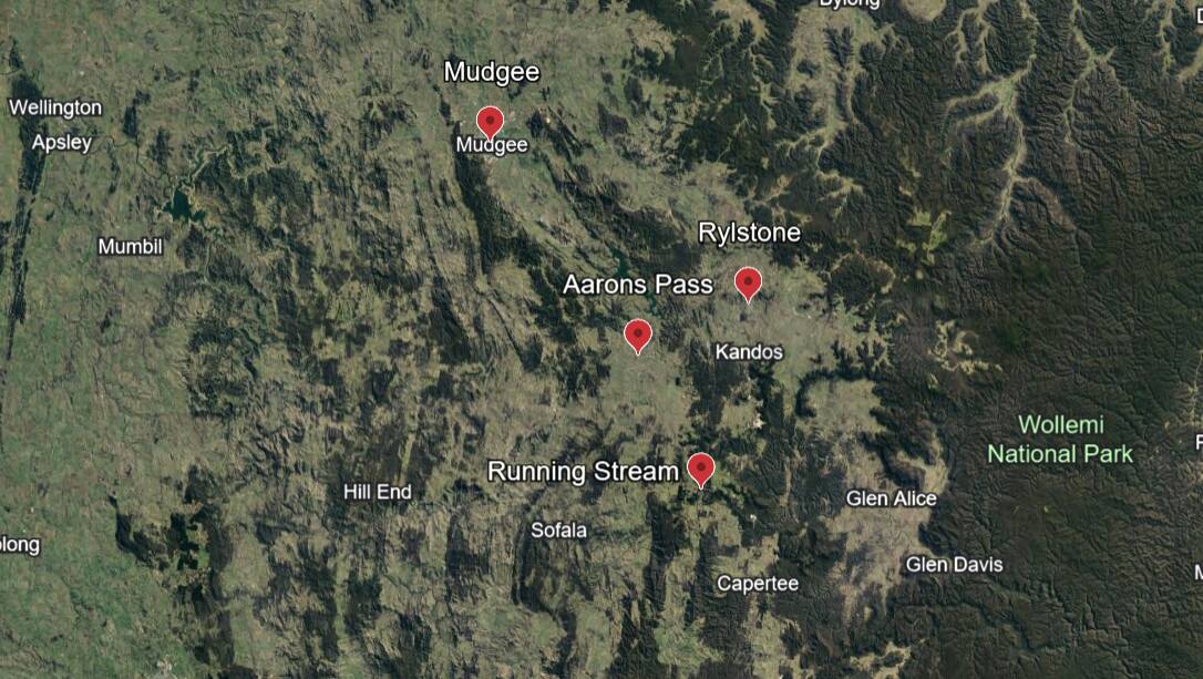 Locations around Mudgee the alleged burglars were spotted or believed to have committed crimes. Picture Google Earth