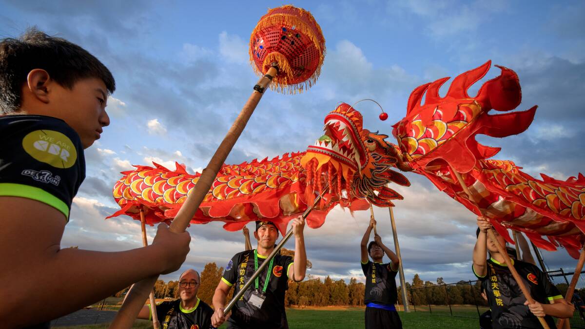 Canberra Dragon Dance rehearse in preparation for performances over the Lunar New Year period. Picture by Sitthixay Ditthavong