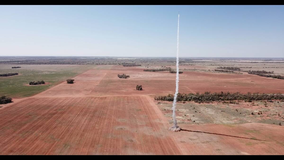 LIFEOFF: Black Sky Aerospace conducted a commercial payload rocket launch from a sub-orbital launch facility in Goondiwindi last year. Photo: Black Sky Aerospace