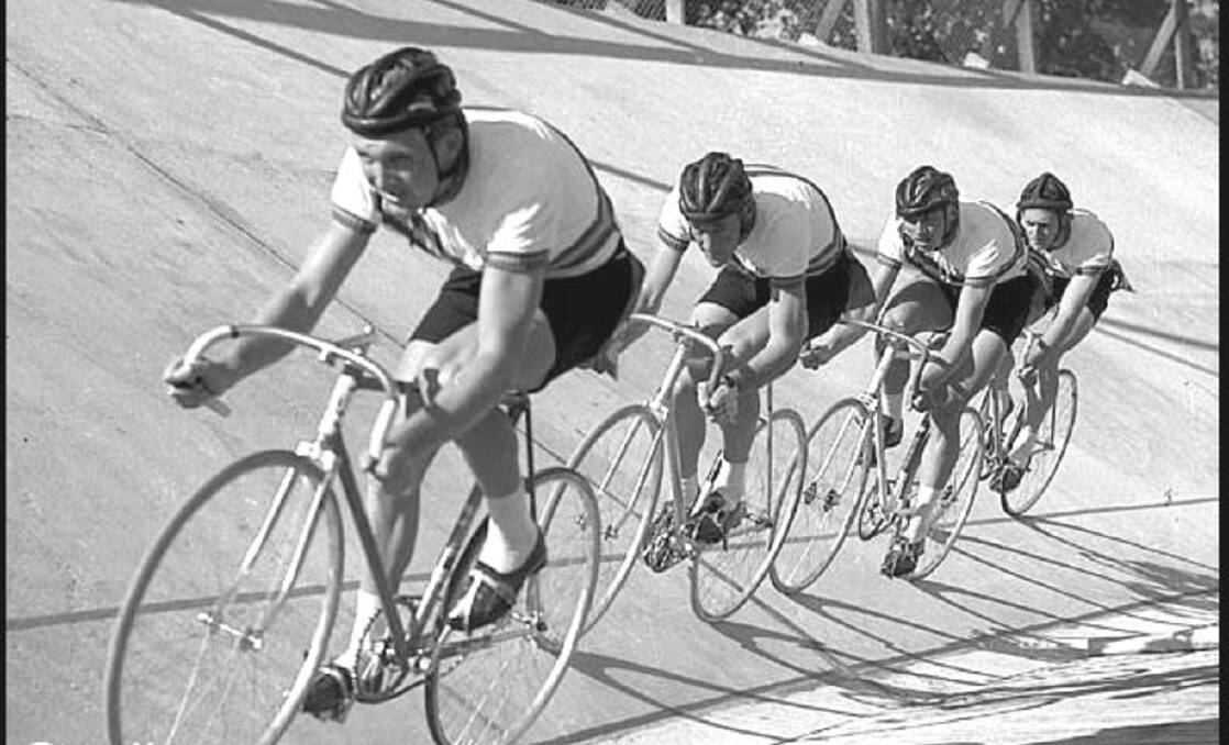 Remembered: Frank Brazier (second) with the all St George 1956 Melbourne Olympics pursuit team, Cliff Burvill, Warren Scarfe and Roy Moore. Picture: Supplied.