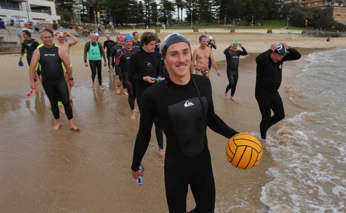 ACU Cronulla Sharks player, Danny Kerr, headed out for an ocean swim. Picture: John Veage.