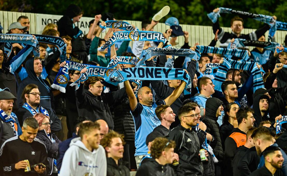The Sky Blue faithful out in force at Sydney FC's match against Macarthur FC at Kogarah. Picture: Keith McInnes.