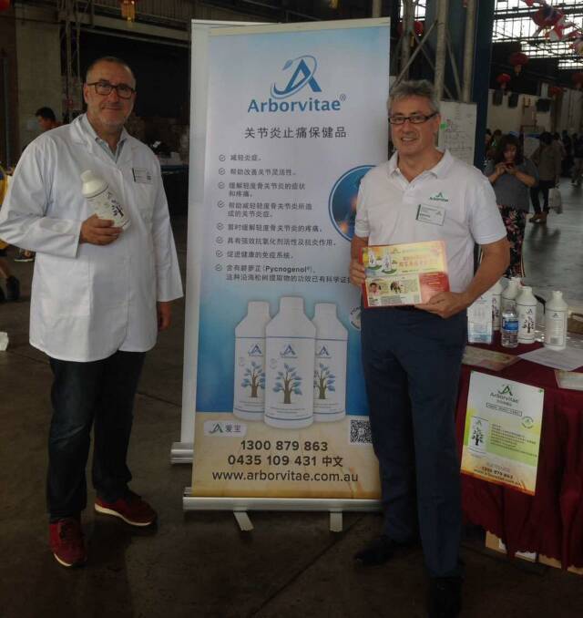 GAINING POPULARITY: Distributors Joe Bavaro (left) and Brendan Howell promote their product at a recent expo.