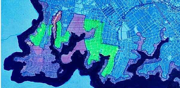 A map provided by the Georges River Residents and Ratepayers group. The areas highlighted in yellow would be put at risk if removed from the Foreshore Scenic Protection Area, the group says.