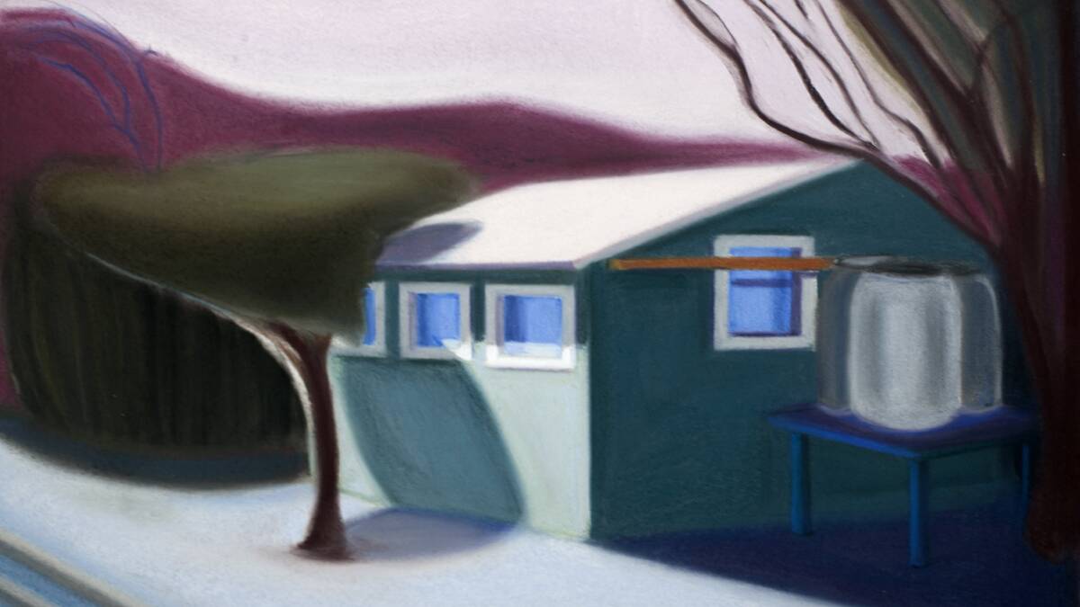 Shack attack: 'Shack with blue windows and three tanks', one of the works featured in the new exhibition at Hazelhurst.