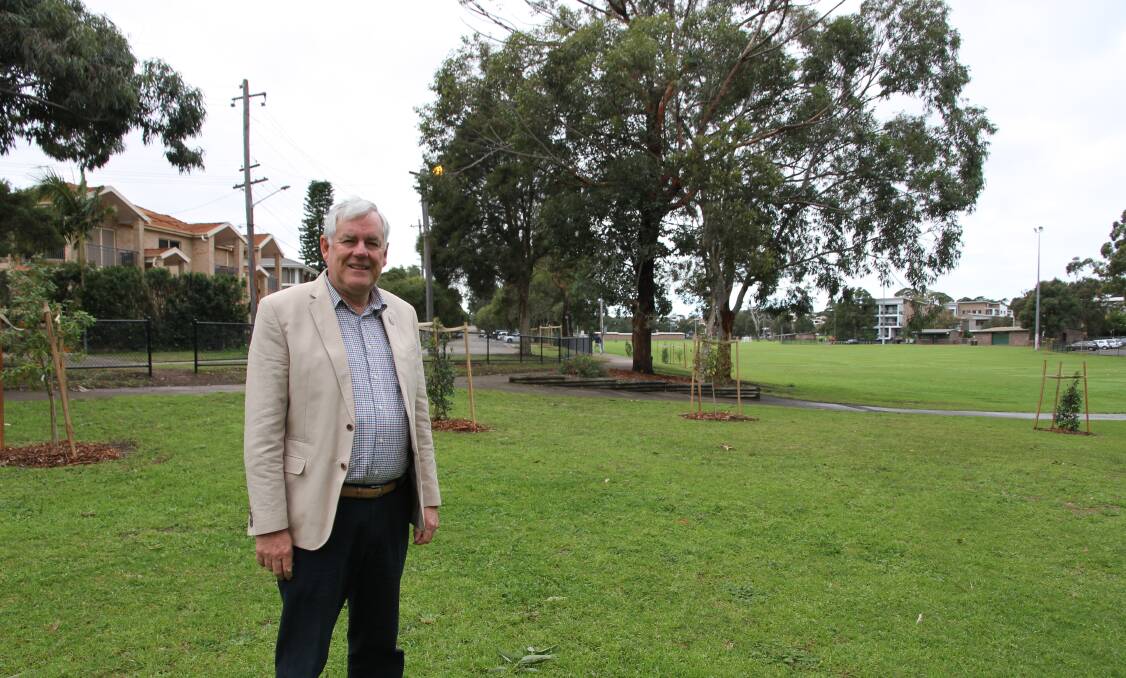 Georges River Council mayor, Kevin Greene with the recently planted trees in the Beverly Hills Canopy Corridor.