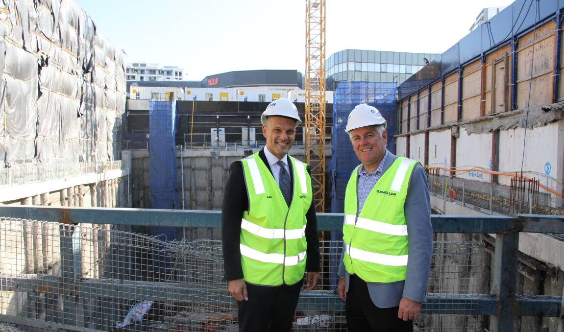 Catalyst for change: Mayor of Georges River Council Kevin Greene (right) with Michael Coombes, Director of Coombes Property Group at the construction site of One Hurstville Plaza last week. 
