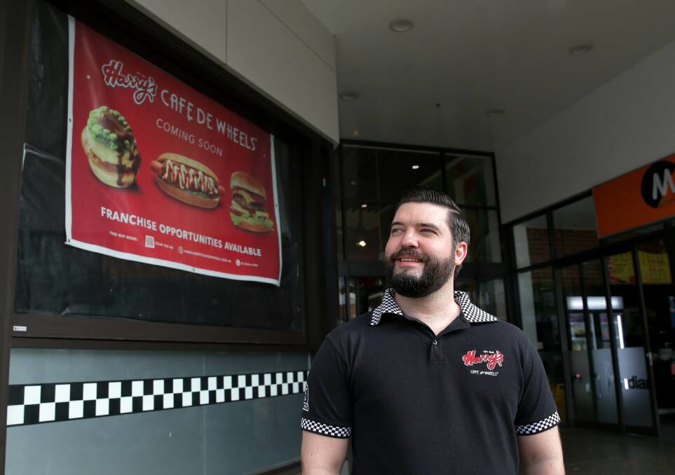 A slice of the action: Harry's Cafe de Wheels chief executive officer Daniel Beuthner outside the Kogarah Town Centre where his latest outlet will open in August. Picture: John Veage