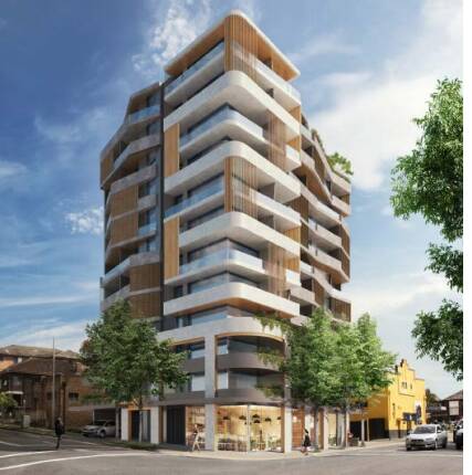 An artist's impression of the high-rise residential block proposed for the corner of Railway Parade and Gray Street, Kogarah.