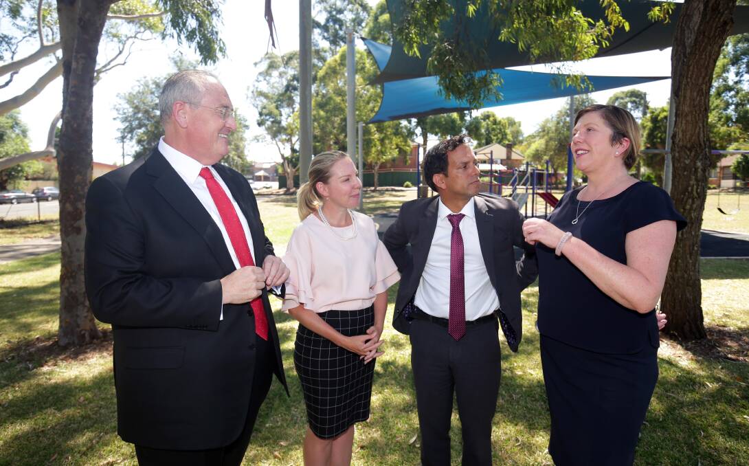 Healthy alternative: from left, NSW Shadow Health Minister Walt Secord, NSW Labor candidate for Oatley Lucy Mannering, Federal Labor candidate for Banks Chris Gambian, and Federal Shadow Health Minister Catherine King at Peakhurst Park yesterday.