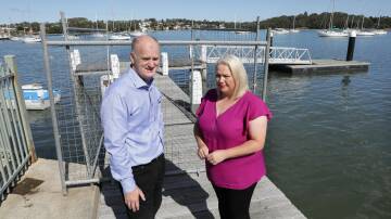 Richard Morton and Georges River Council Deputy Mayor, Elise Borg at the Endeavour Street Wharf at Kogarah Bay. Picture: John Veage