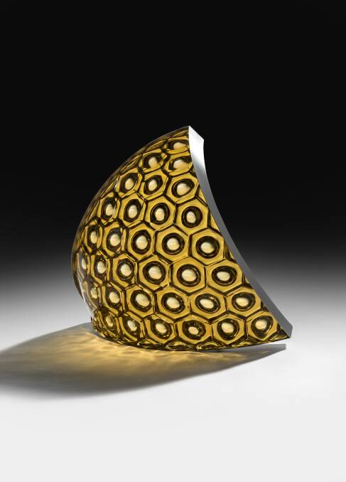Bowled over: One of the works featured in the Beyond the Bowl exhibtion, Matthew Curtis' Amber hex, 2016, cast tinted glass, cut and fused, stainless steel frame.