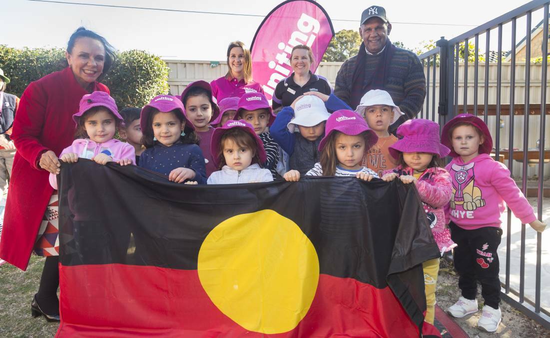 Welcome to Country: Barton MP Linda Burney presenting the Aboriginal flag she donated to Uniting West Bexley preschool last year.