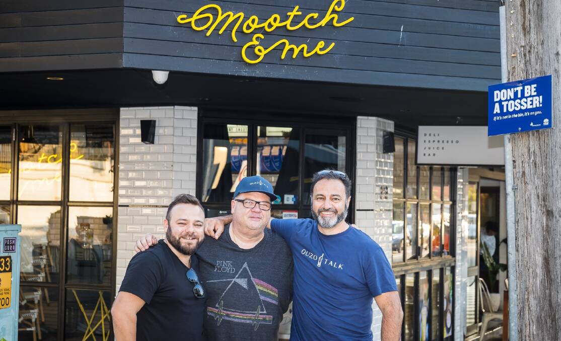 Tom and Nick at Brighton with Ouzo Talk podcast guest, Greek-Canadian actor/comedian, Angelo Tsarouchas.
