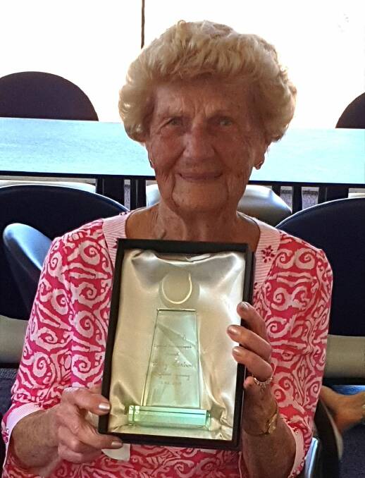Betty with her trophy acknowledging her achievement with the Illawarra Suburbs Lawn Tennis Association.