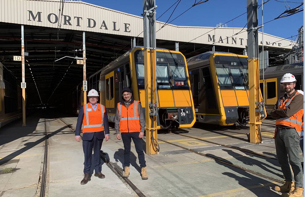 Oatley MP Mark Coure, left, with staff at the Mortdale Maintenance Centre this week.