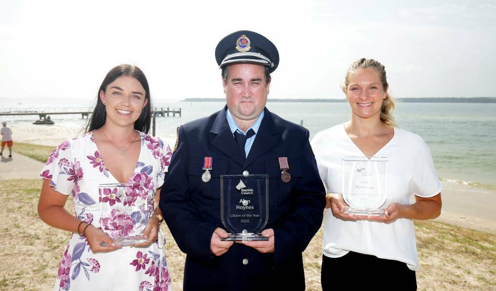 Local heroes: from left, The 2020 tBayside Young Citizen of the Year Rachel Bevan, Citizen of the Year Alan Hoynes, and .Sportsperson of the Year Lea Yanitsas. Picture: Chris Lane