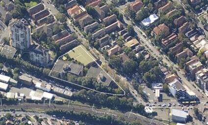 Aerial view of the site on the edge of the Hurstville CBD which could see up to 400 units under a Planning Proposal.