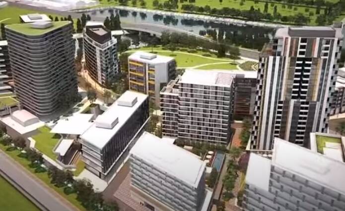 An artiist's impression of the proposed Build-to-Rent development (centre) to be built next to Wolli Creek Station.